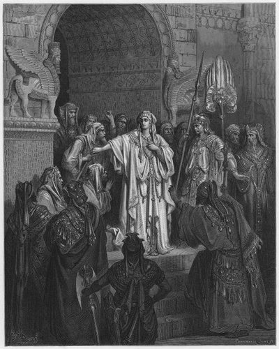 Gustave Doré Bibel: Königin Vashti weigert sich, dem Befehl von Ahasveros zu gehorchen von Gustave Dore